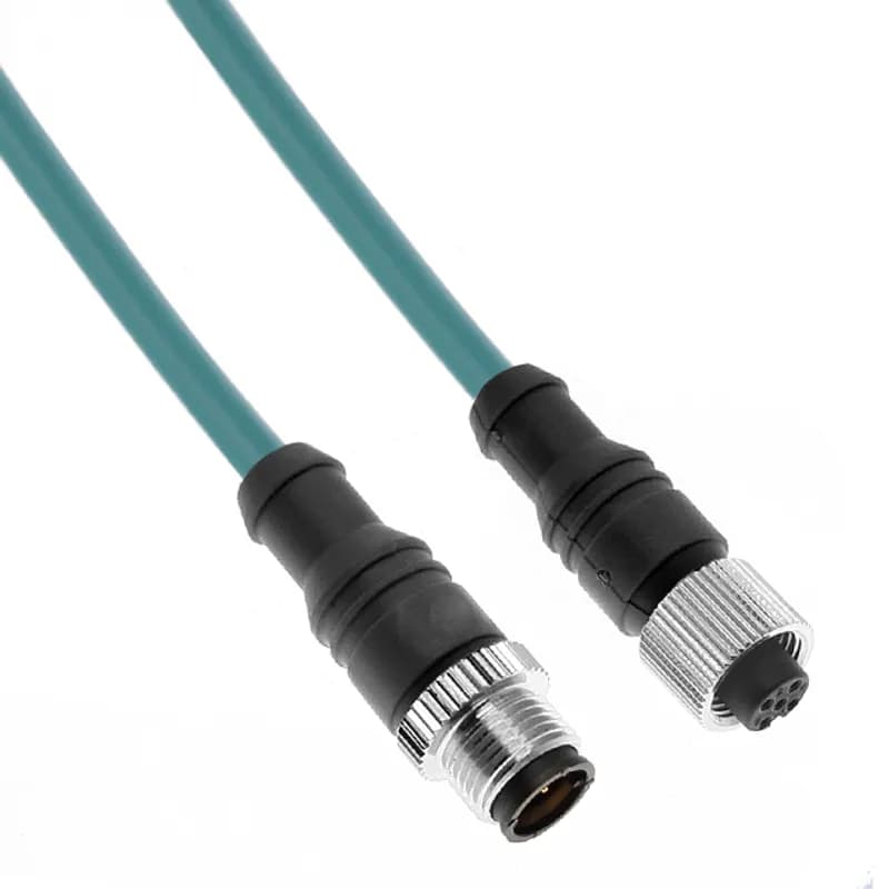 Mencom Corporation MDE45P-4MFP-2M - Ethernet, Cordset, 4 Pole, M12 D-Coded Male Straight / M12 D-Coded Female Straight, 2M, Teal, PUR