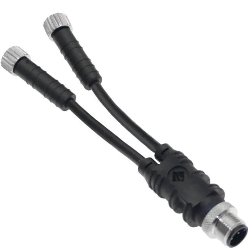 MDC, "Y", 3 Pole M12 Male Straight / 2 M8 Female Straight, 2M, 4A, Black, PVC