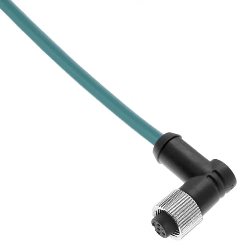 Ethernet,  Shielded Cable, Not shielded to coupling nut, 8 Pole, M12 A-Coded Right Angle, 10M, Teal, PUR