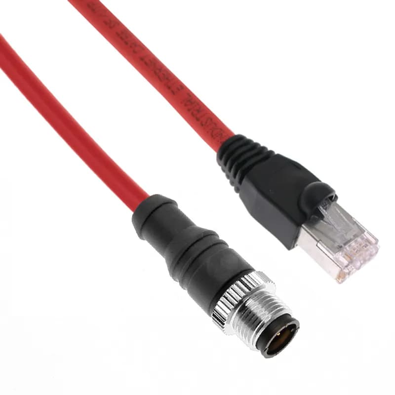 Ethernet, Continuous Flex, Cordset, Shielded to RJ45 only 4 Pole, M12 D-Coded Male Straight (IP69) / Shielded RJ45 Plug (IP20) , 10M, Red, TPE
