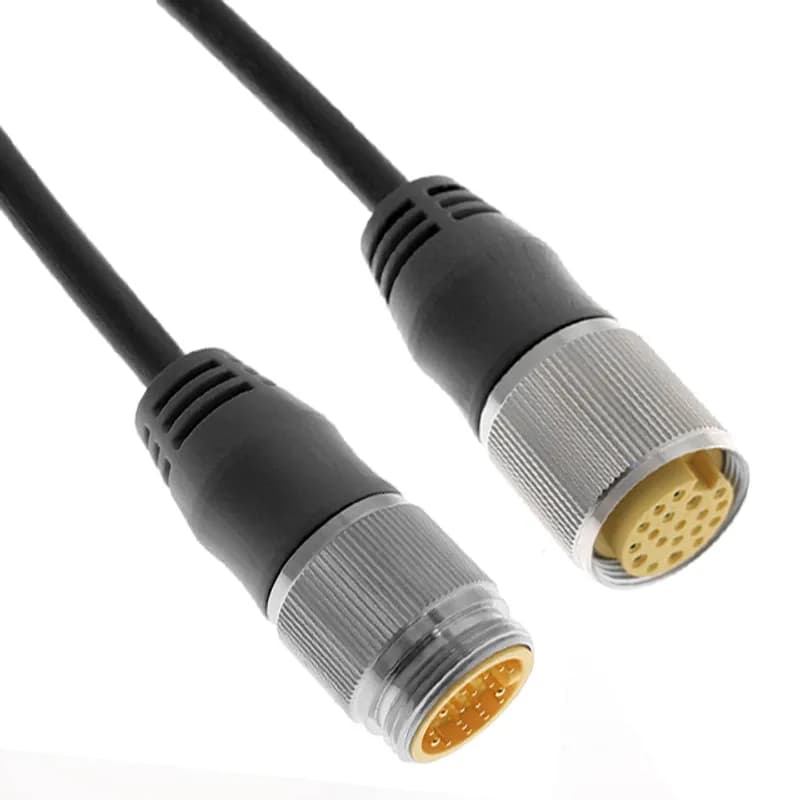 Mencom Corporation MINP-19MFPM-5M - MIN Size III, Cordset, Shielded Cable, Not shielded to coupling nut, 19 Pole, Male Straight with Male Thread / Female Straight, 5M, 18 & 22awg, 6A/1A or 4A/2A, Male Thread, Black, PUR