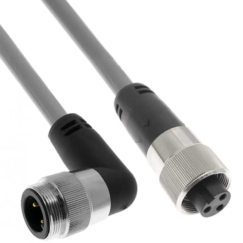 MIN Power Distribution Series, Cordset, 3 Pole, Male Right Angle / Female Straight, 15M, 10awg, 42A, Gray, PVC