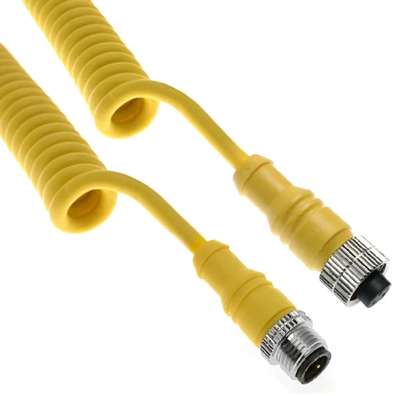Mencom Corporation MACPQ-3MFP-0.8M - MAC, Cordset, 3 Pole, Male Straight / Female Straight, 0.8M (Extended), 4A, Yellow, Coiled PUR Cable