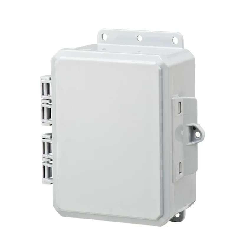 8x6x3 Polycarbonate Enclosure NEMA 6P | Standard Hinge | Gray | Integrated Locking Latch | Integrated Mounting Flange