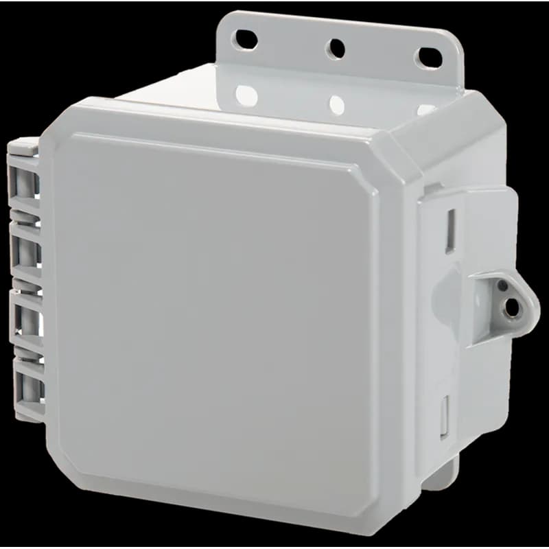 5x5x3 Polycarbonate Enclosure NEMA 6P | Standard Hinge | Gray | Integrated Locking Latch | Integrated Mounting Flange
