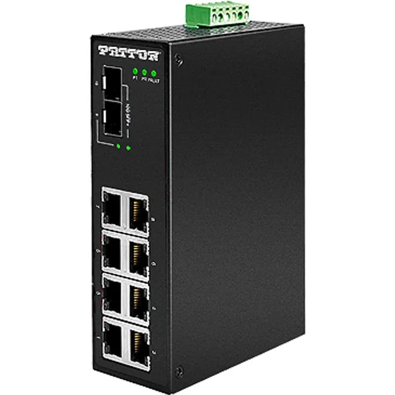 Unmanaged Industrial 10 Gig Ethernet Switch;  8 x 10/100/1000; 2 x 10GigE SFP; -40 to 75C; 12-48VDC input