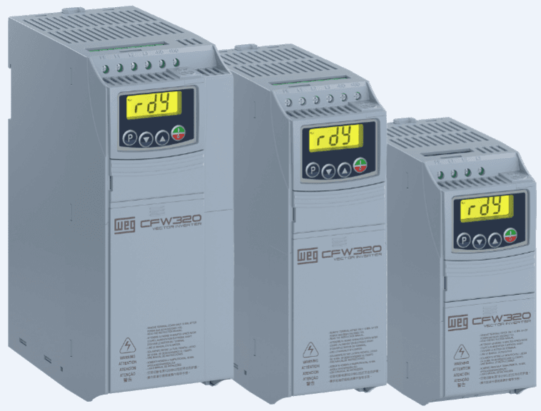 The CFW320 variable speed drive for three-phase induction motors offers a combination of precision, flexibility, and cost-effectiveness. With a compact size & contactor-like installation (Top-in, Bottom-out), it is ideal for applications on machines or equipment