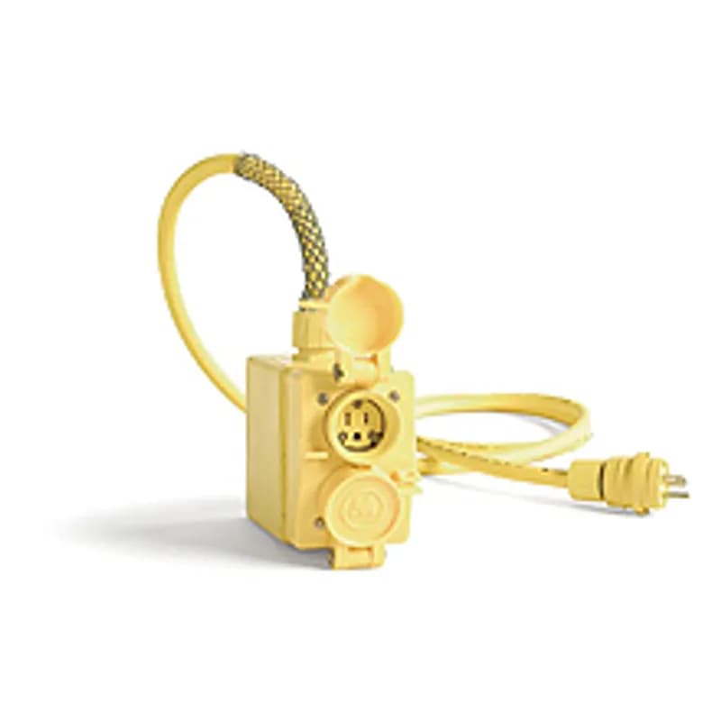 Super-Safeway® GFCI Multiple Outlet FD Box with Ground Continuity Monitor, (1)NEMA 5-20 Duplex with Flip Lids, 7.62m (25.0' ) Cord Length, 14/3 SOOW Cord, NEMA 5-20 Plug