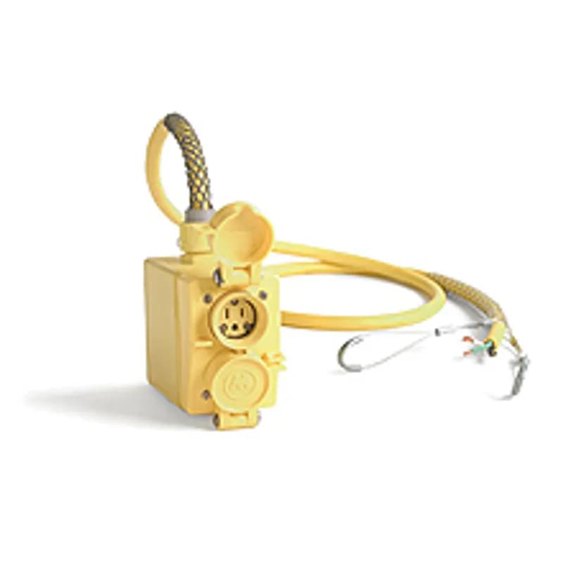 Watertite® Multiple Outlet Pendant Box, GFCI, (1) NEMA L5-20 Duplex with Flip Lids, 7.62m (25.0' ) Cord Length, 12/3 SOOW Cord, Double Eye Wire Mesh Support Grip