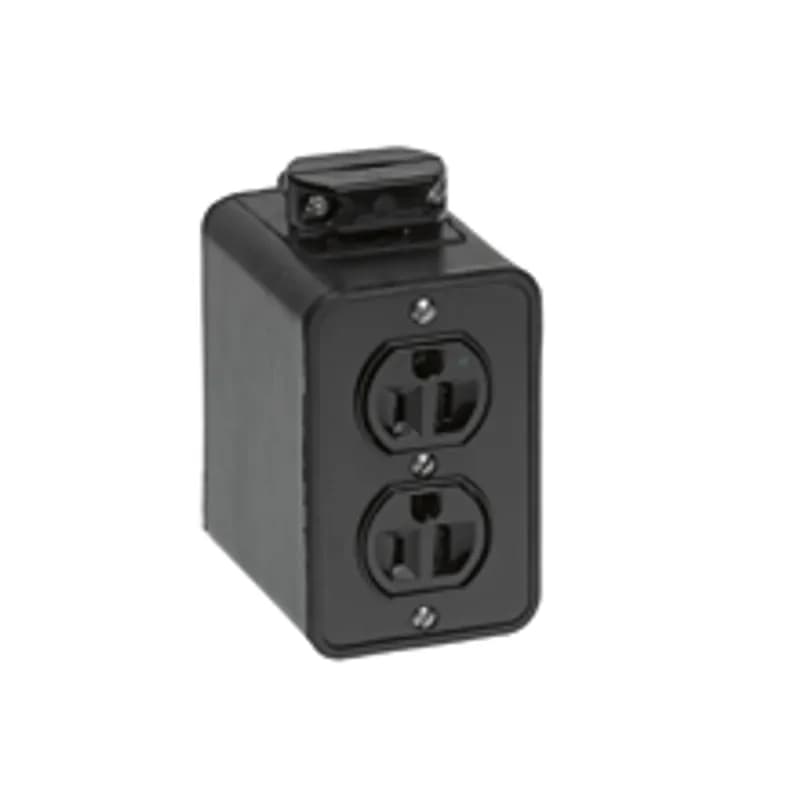 Super-Safeway® Multiple Outlet Box, Black, Standard Depth, 2-Sided, NEMA 5-15 Duplex Receptacles, Cord Clamp, Duplex Cover Plates