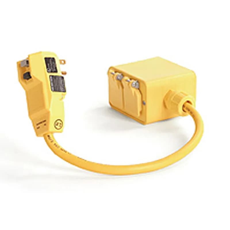 Woodhead 15053W-2 - Safeway® Right-Angle Commercial GFCI, Manual Reset, Outlet Box, NEMA 5-15 Double Duplex with Flip Lids, 15A, 120V, 0.61m (2.0' )Cord Length