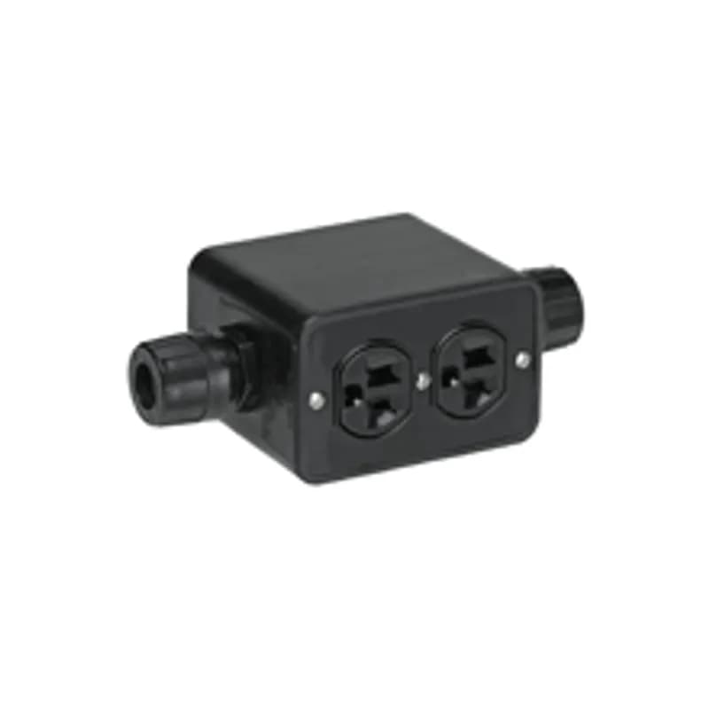 Super-Safeway® Multiple Outlet Box, Standard Depth, 2-Sided, Feed-Thru F2 (1/2"), NEMA 5-15 Duplex Receptacles, Cover Plates, Black