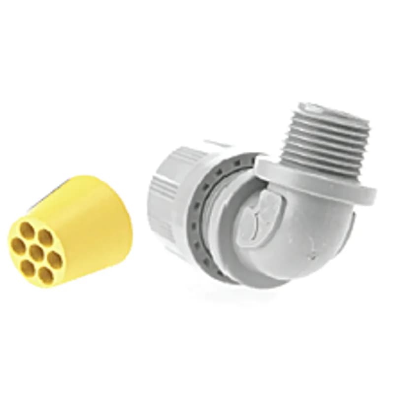 MAX-LOC® Multi-Hole Strain Relief, 1/2" NPT, 90° Angle Male, Cable Diameter 3.96mm (.156"), with O-Ring