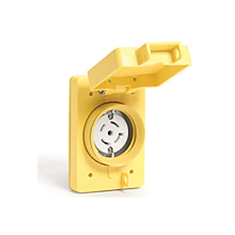 Woodhead 69W83 - Watertite® Receptacle with Locking Blade, Single Flip Coverplate, 4 Pole/5 Wire, NEMA L23-30, 3ø 600V