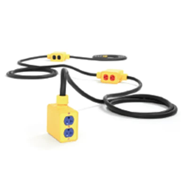 Super-Safeway® Factory-Wired, 3-Phase Stringer Set, 2-Sided, One Box/Phase on 3.05m Center, Color-Coded NEMA 5-20 Receptacles, 12/5 SOW Cord