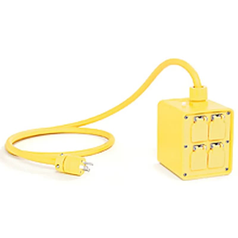 Super-Safeway® GFCI Multiple Outlet Box with Ground Continuity Monitor, Open Neutral Relay, (2) NEMA 5-20 Duplex with Flip Lids, 7.62m (25.0') Cord Length, 12/3 SOOW Cord, NEMA 5-20 Plug