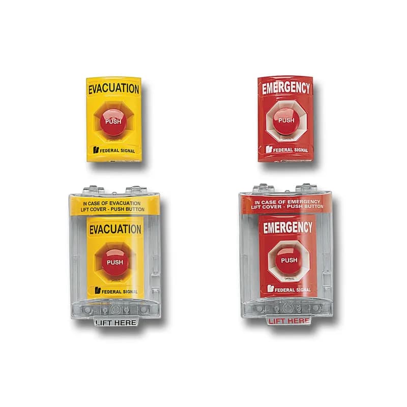 Federal Signal PSEMSCLP-RM - Push Station, Momentary, Low-Profile, Sounder & Cover, LED, Emergency, UL and cUL, Red