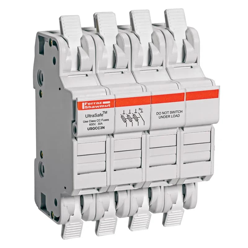 Fuse Holder UltraSafe™ 600VAC 600VDC Class CC 30A 3-Pole+N Cage Clamp IP20