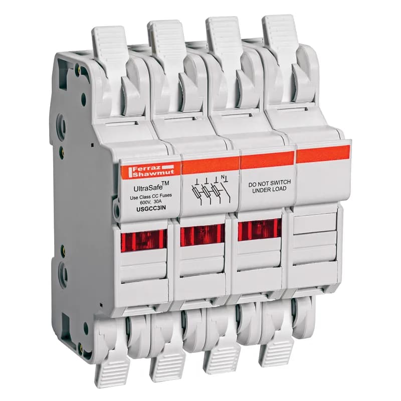 Fuse Holder UltraSafe™ 600VAC 600VDC Class CC 30A 3-Pole+N LED Cage Clamp IP20