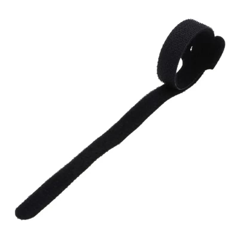 12-in Black hook and loop fastener Cable Ties - 20 Pieces hook and loop fastener Cable Ties offer a unique back-to-back fastening system: a self-gripping, double-sided strap that is easy to use and cost effective. They feature a molded high performance polyethylene hook fastener laminated on to a non-woven polyester loop. The low peel strength allows for easy entry or removal by the user yet the average shear strength is 3.0 psi, which increases substantially with each circular rotation. Will not over-cinch delicate cable and fiber optics. For use with cord and cable management, wire harnesses, inventory control, fibre optics, packaging, in-plant maintenance, etc. Allow for a minimum 2" overlap when installing.