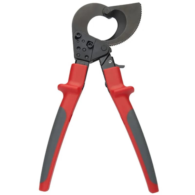 This compact ratcheted cutter is designed for simple one hand operation. It works well in tight spaces and tackles cutting larger cables with ease. Cuts stranded, flexible copper and aluminum cable up to 500 MCM (240mm2). It features precision ground fixed and moving cutting blades for improved performance.