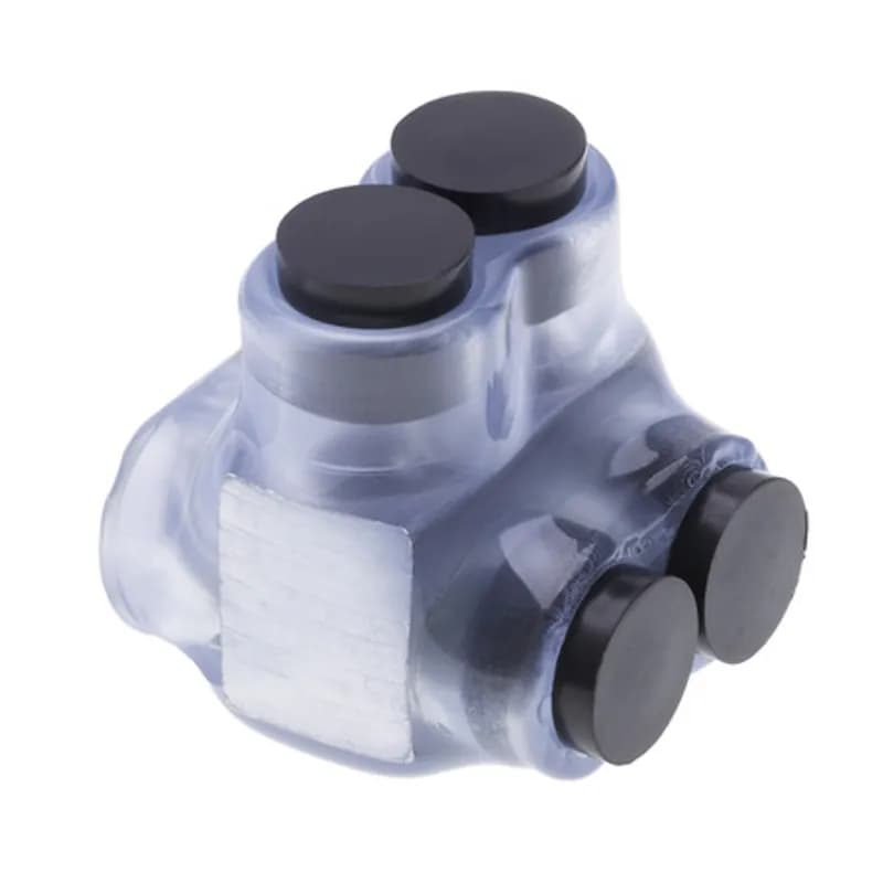 The Polaris ITD-2CB Multi-Tap Dual-Sided Entry Vision Tap Connector features 2 ports sized for 2 - 14 AWG wires. The clear body allows users to see their conductor placement and is wrapped in a layer of plastisol insulation. Each dual-sided port is pre-loaded with an oxide inhibitor, with removable access plugs over the hex screws used to tighten the connections. Installs with a hex key and torque wrench, without any tape or additional supplies. Designed for use in a wide range of splicing applications, including installation in cable trays, panel boards, ducts, raceways or troughs.
