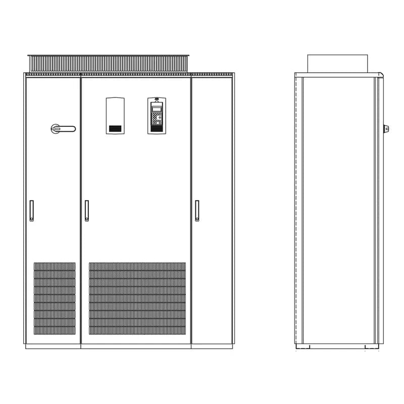 ABB - Low Voltage Drives ACS800-37-0510-5+C129+E202+H359 - CABINET DRIVE ULTRA LOW HARMONIC, Product Family: ACS800, Horsepower: 450 HP, Output Current: 571 A, Voltage: 480 VAC, Voltage Range: 380-500V, NEMA 1 / UL Type 1 (IP21),   Floor-mounted, Local or Remote Mounted LCD Display and Keypad, EMC/RFI Filter (1st Envir), 0510 KVA, 3-Phase Input, 3-Phase Output, Frame: R8i, Product HxWxD: 91.1 in x 48.4 in x 25.4 in, Product Weight: 2090 lbs