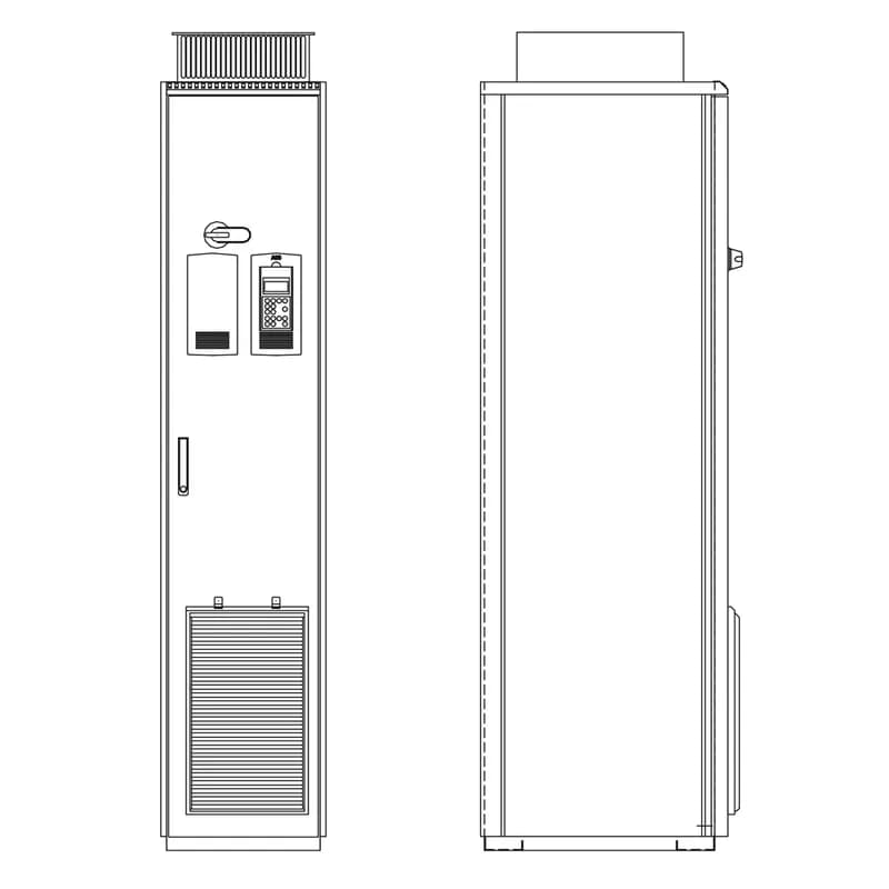 ABB - Low Voltage Drives ACS800-37-0060-7+B054+C129+E205+K466 - CABINET DRIVE ULTRA LOW HARMONIC, Product Family: ACS800, Horsepower: 50 HP, Output Current: 54 A, Voltage: 575 VAC, Voltage Range: 525-690V, NEMA 1 / UL Type 1 Filtered (IP42), Floor-mounted, Local or Remote Mounted LCD Display and Keypad, EtherNet Adapter, dU/dT Choke, 3-Phase Input, 3-Phase Output, Frame: R6, Product HxWxD: 91.1 in x 16.9 in x 25.4 in, Product Weight: 662 lbs