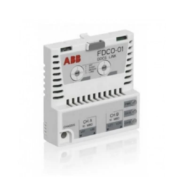 The FDCO 01 module includes the connectors for fiber optic DDCS channels CH0 and CH1. The usage of these channels is determined by the application but are normally assigned to the following:  CH0 - overriding system (e.g. AC80M) - 10 MBd, CH1 - master/follower link - 10 MBd.