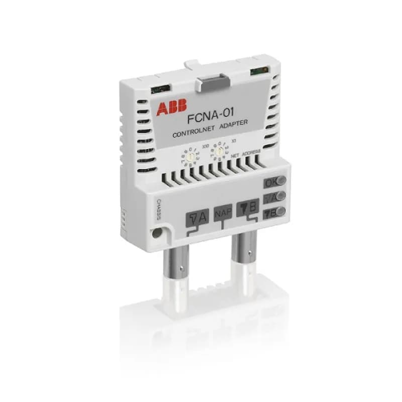 The FCNA 01 ControlNet adapter module enables the connection of the drive to a ControlNet network. ControlNet is a scheduled communication network designed for cyclic data exchange. With the FCNA 01 adapter module, the ControlNet network may employ either the ODVA AC/DC drive profile or the ABB Drives profile. Both are converted to the native profile (eg, DCU or FBA) by the adapter module. In addition, two Transparent modes, for 16-bit and 32-bit words respectively, are available. With the Transparent modes, no data conversion takes place.