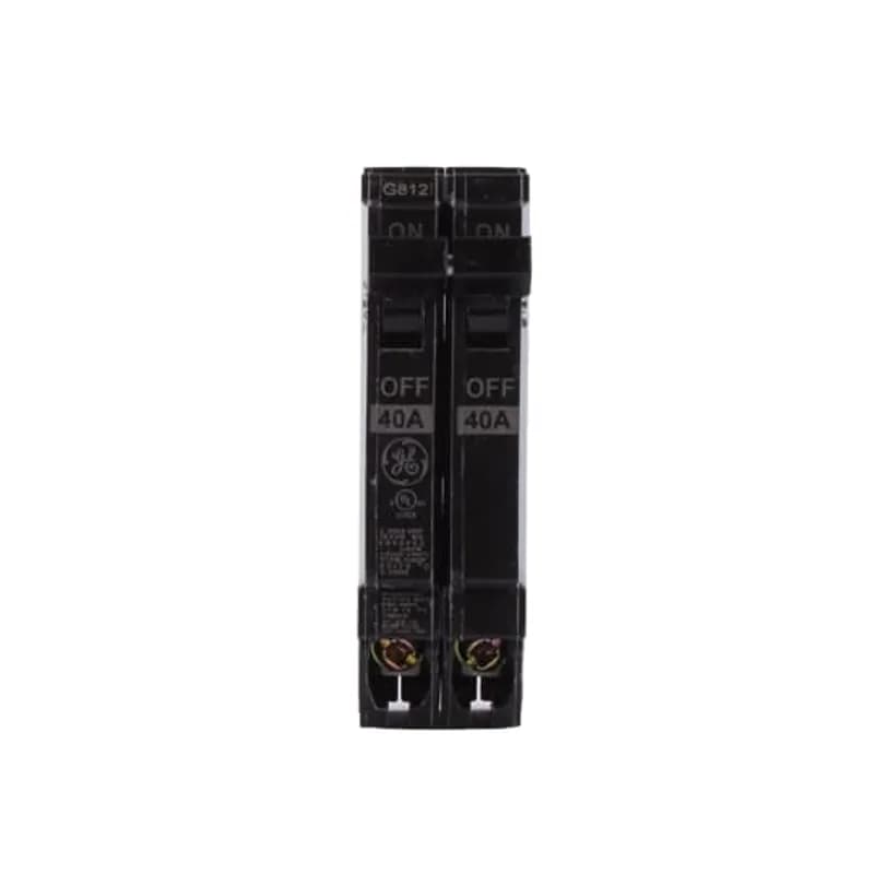 THQP breakers are a smaller, smarter solution for today's cost- and quality-conscious contractors and homeowners. Half the width and identical in design in comparison to standard breakers, they allow use of smaller load centers and for maximum savings of space and money. GE is the only manufacturer that gives you this cost advantage without sacrificing flexibility. The THQP240 breaker features a 1/2" width, 2 pole, an ampere rating of 40 A, an interrupting rating of 10kAIC, and a voltage rating of 120/240V.