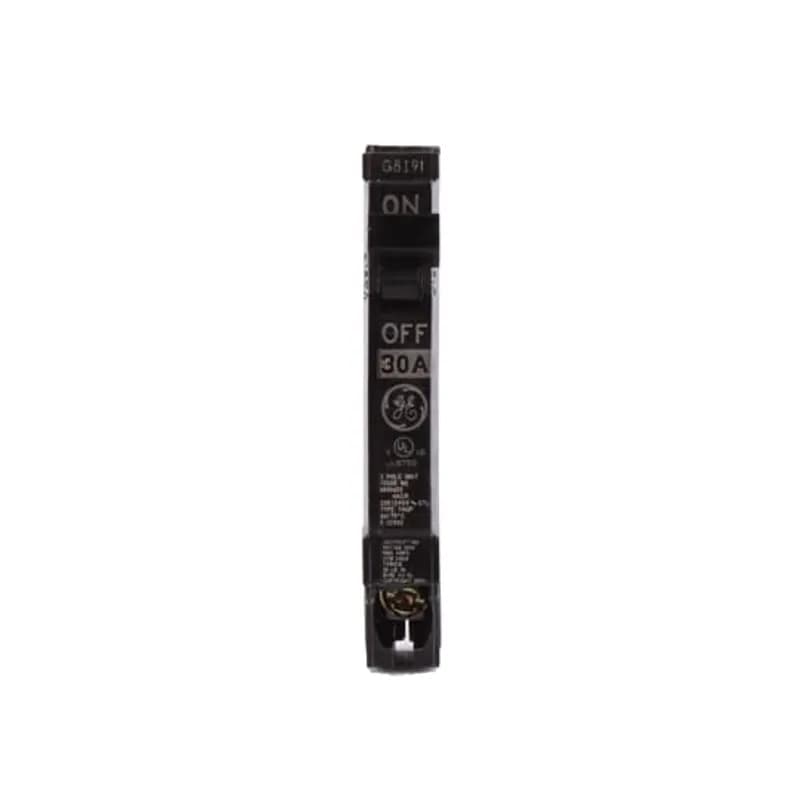 THQP breakers are a smaller, smarter solution for today's cost- and quality-conscious contractors and homeowners. Half the width and identical in design in comparison to standard breakers, they allow use of smaller load centers and for maximum savings of space and money. GE is the only manufacturer that gives you this cost advantage without sacrificing flexibility. The THQP130 breaker features a 1/2" width, 1 pole, an ampere rating of 30 A, an interrupting rating of 10kAIC, and a voltage of 120/240V.