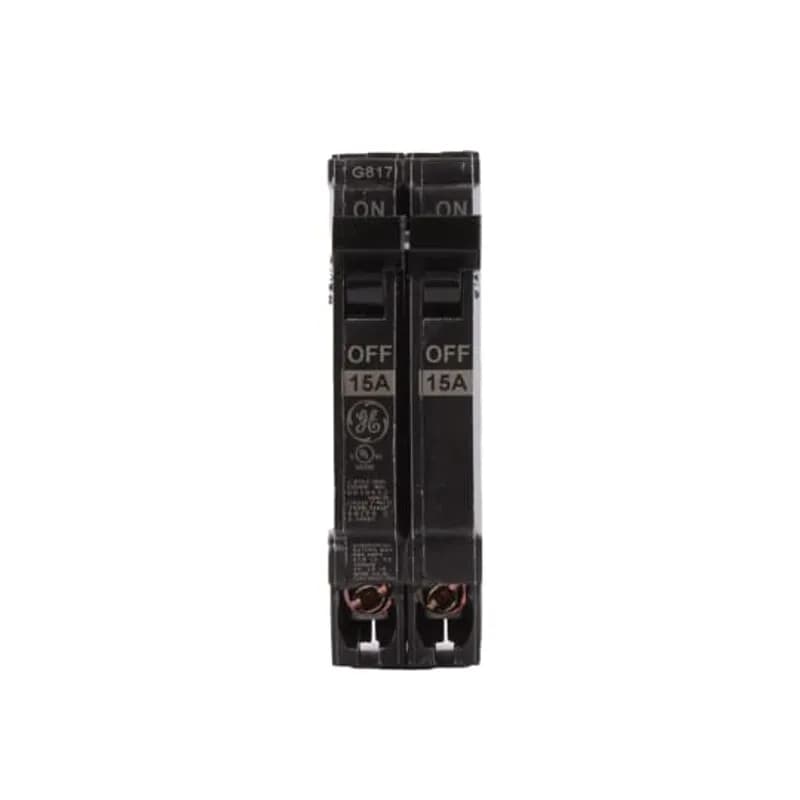 THQP breakers are a smaller, smarter solution for today's cost- and quality-conscious contractors and homeowners. Half the width and identical in design in comparison to standard breakers, they allow use of smaller load centers and for maximum savings of space and money. GE is the only manufacturer that gives you this cost advantage without sacrificing flexibility. The THQP215 breaker features a 1/2" width, 2 pole, an ampere rating of 15 A, an interrupting rating of 10kAIC, and a voltage rating of 120/240V.