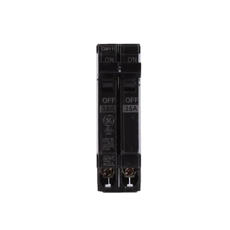 THQP breakers are a smaller, smarter solution for today's cost- and quality-conscious contractors and homeowners. Half the width and identical in design in comparison to standard breakers, they allow use of smaller load centers and for maximum savings of space and money. GE is the only manufacturer that gives you this cost advantage without sacrificing flexibility. The THQP235 breaker features a 1/2" width, 2 pole, an ampere rating of 35 A, an interrupting rating of 10kAIC, and a voltage rating of 120/240V.