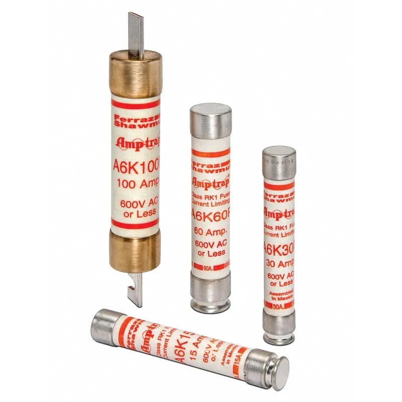 Current-limiting Amp-Trap A6K-R fuses provide excellent protection where high available short-circuit currents exist. These fast-acting fuses are particularly good for branch/feeder circuits and back-up protection. 600 Volts 1 amps.