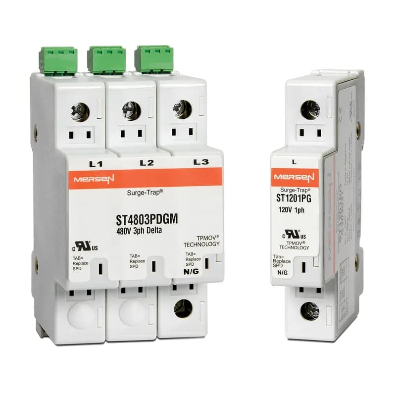 Mersen ST2403PD - Surge-Trap® Surge Protective Device is a no-fuse surge suppressor. The Surge-Trap is a UL 1449 Third Edition compliant modular style surge protective device that is DIN-rail mountable featuring a fail-safe self-protected design, visual indicator and a small foot print. A remote indicator option provides status to critical control circuit. The Surge-Trap provides advanced overvoltage protection utilizing Mersen's patented TPMOV® technology without additional protection devices. 240 Volts 3P Delta system type .