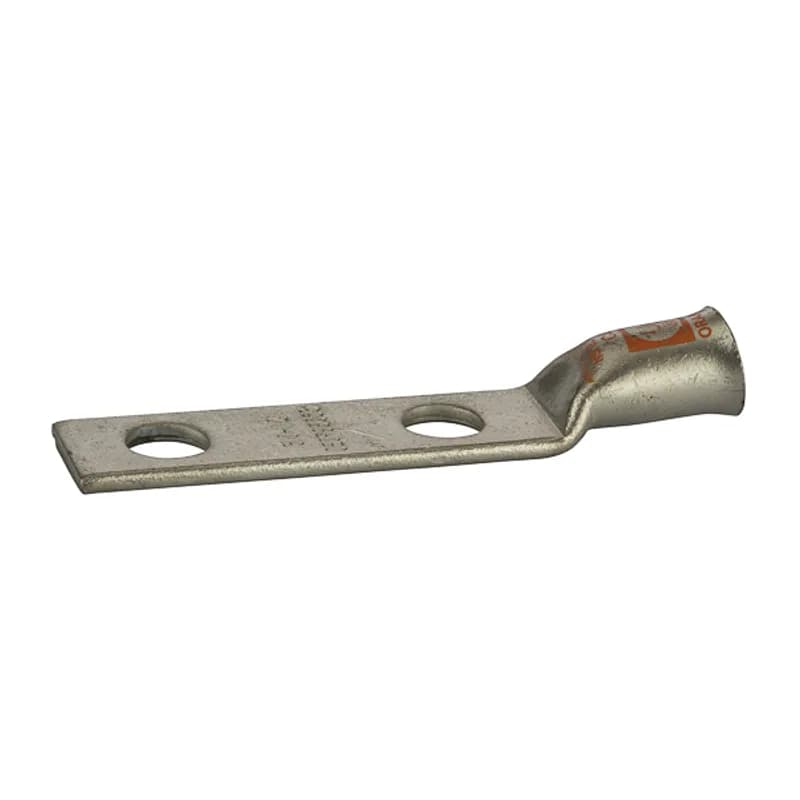 NSI Industries GL700NB - 2Hole Short Barrel Copper Compression Lug for Flexible Copper Cablewith Peep Hole700 MCM- 1/2" Bolt Compression lugs for flexible copper cables are connects that have a gentle, continuous flared end to ensure ease of cable insertion of flexible and extra flexible cables such as locomotive, welding, mining cable and more. The flared end also reduces pressure on the cable strands after installation and protects them from chafing and breakage as a result of cable movement. Tin-plated for corrosion resistance. Rated 600 volts for copper cables only. Single mounting hole.