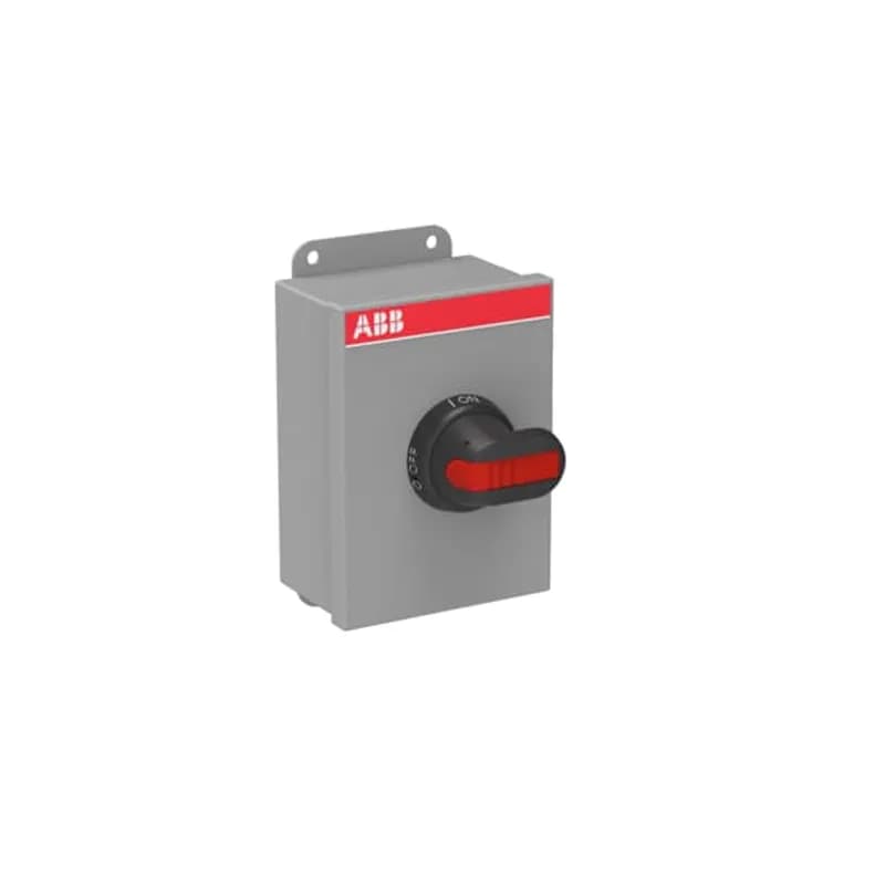 Enclosed Switch Disconnector, 3-p. Max. Horse power rating at three phase 480V 40HP. General purpose current rating 60A. Steel sheet enclosure, NEMA Type 1 Indoor, Pistol handle. Interlocked cover. Defeatable interlocking.