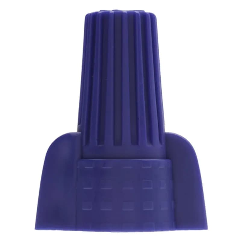 The Easy-Twist WWC-B-B-NL 100-Count Bag of Blue Winged Wire Connectors are designed for use on copper wires in the 14-6 AWG size range. They’re made of flame-retardant thermoplastic rated for a maximum temperature of 105Ëš Celsius (221Ëš Fahrenheit). The quick-grip square spring design grips in fewer twists and can dead-end a single wire, while the ergonomic swept-back wing design and ribbed texture makes them easy to twist. Their compact design is useful for applications in tight areas or anywhere else you need to connect wires.Â