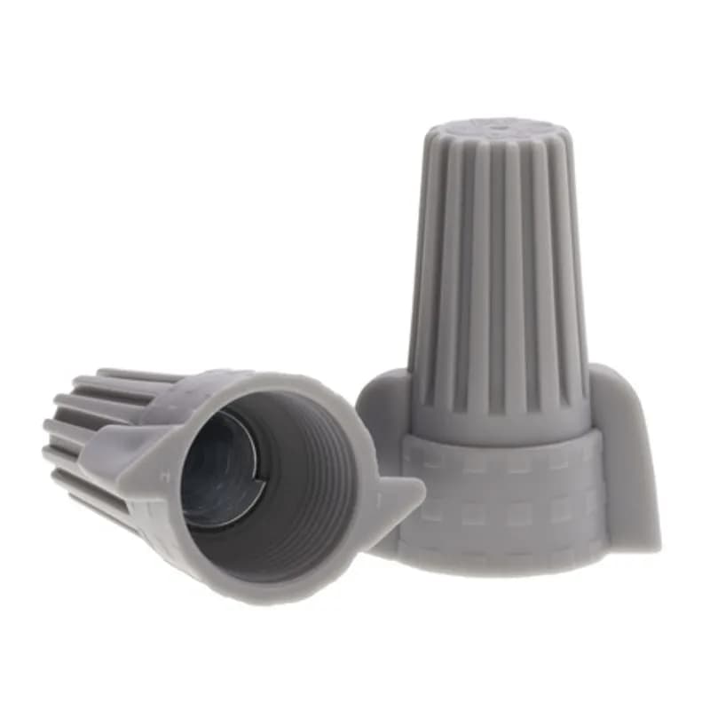 The Easy-Twist WWC-G-B-NL 250-Count Bag of Grey Winged Wire Connectors are designed for use on copper wires in the 18-8 AWG size range. They’re made of flame-retardant thermoplastic rated for a maximum temperature of 105˚ Celsius (221˚ Fahrenheit). The quick-grip square spring design grips in fewer twists and can dead-end a single wire, while the ergonomic swept-back wing design and ribbed texture makes them easy to twist. Their compact design is useful for applications in tight areas or anywhere else you need to connect wires.