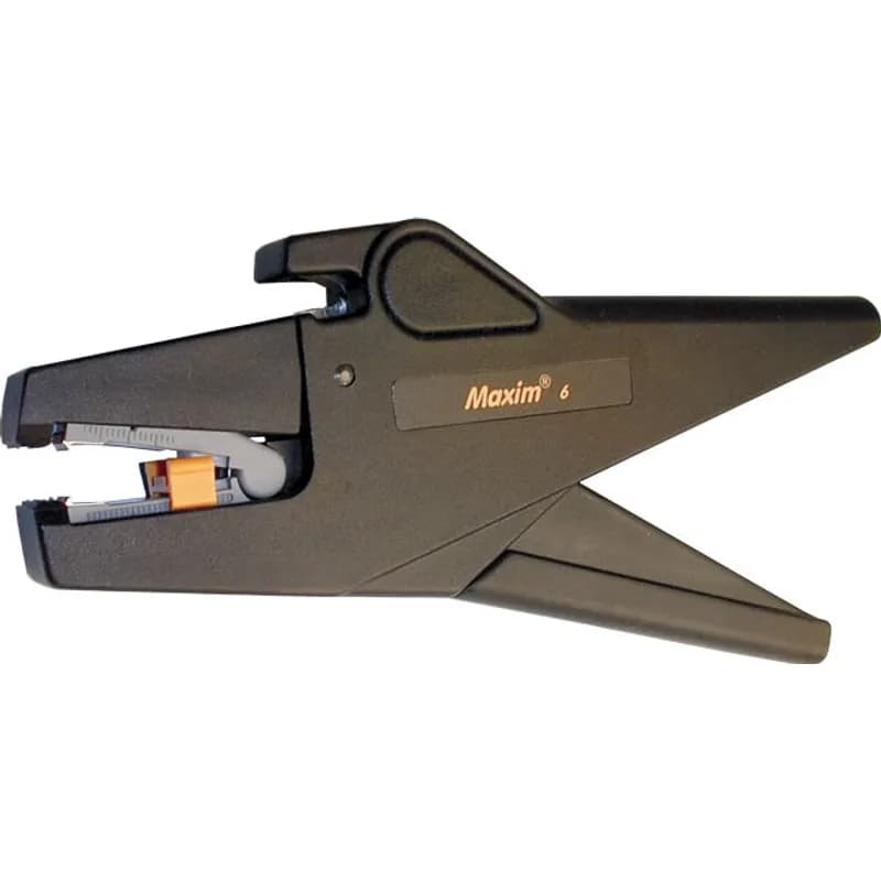 Heavy duty, self-adjusting wire stripping and cutting tool. Ergonomic handle is designed for comfort and reduces fatigue. The autoform laminated stripping jaws form around the radius of the cable to ensure no damage to the inner conductor., 899740000780