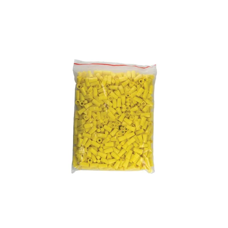 The Easy-Twist WC-Y-B 500 Bag of Standard-Style Yellow Wire Connectors are designed for use on copper wires in the 22-8 AWG size range. They’re made of flame-retardant thermoplastic rated for a maximum temperature of 105˚ Celsius (221˚ Fahrenheit). The quick-grip square spring design grips in fewer twists and can dead-end a single wire, while the ergonomic ribbed texture makes them easy to twist. Their compact design is useful for applications in tight areas or anywhere else you need to connect wires.