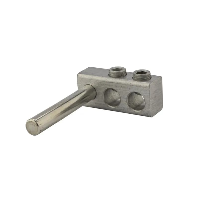 2 Port Aluminum Dual Rated Transformer Stud Connector 250 MCM -6 AWG Aluminum dual rated transformer stud connectors are versatile and reusable set screw connectors made from 6061T-6 aluminum alloy for superior electrical and mechanical performance. Clear plated for low contact resistance- stud is tin plated copper which provides low contact resistance for connection to transformer. For use with copper and aluminum conductors. Meets or exceeds ANSI C119.4 Class A. Rated 600V. Temperature rating 90 degrees C.