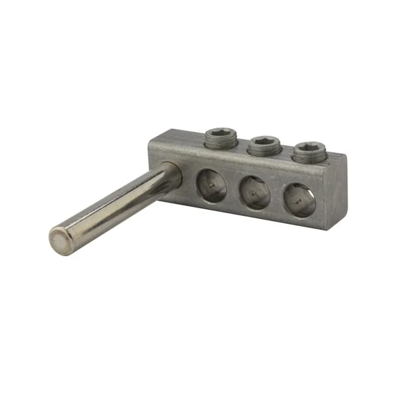 3 Port Aluminum Dual Rated Transformer Stud Connector 250 MCM -6 AWG Aluminum dual rated transformer stud connectors are versatile and reusable set screw connectors made from 6061T-6 aluminum alloy for superior electrical and mechanical performance. Clear plated for low contact resistance- stud is tin plated copper which provides low contact resistance for connection to transformer. For use with copper and aluminum conductors. Meets or exceeds ANSI C119.4 Class A. Rated 600V. Temperature rating 90 degrees C.