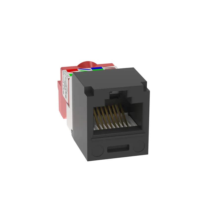 The Mini-Com Cat 5e UTP RJ45 TP-Style Jack Module is designed to terminate 4-pair, 22-24 AWG twisted pair cable. Each module is 100% factory tested for continuity. Contacts are plated with 50 microinches of gold for superior performance. Jack modules are compatible with Mini-Com Modular Patch Panels and Faceplates. The jack module is Black.