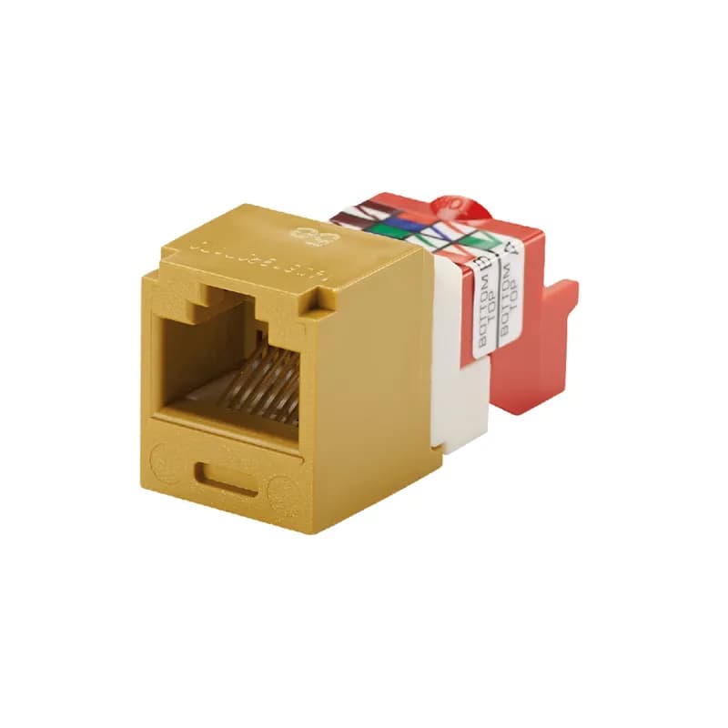 The Mini-Com Cat 5e UTP RJ45 TP-Style Jack Module is designed to terminate 4-pair, 22-24 AWG twisted pair cable. Each module is 100% factory tested for continuity. Contacts are plated with 50 microinches of gold for superior performance. Jack modules are compatible with Mini-Com Modular Patch Panels and Faceplates. The jack module is Green.