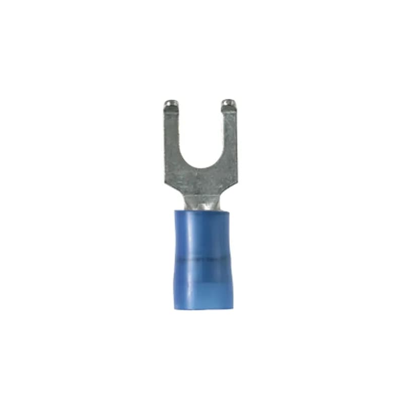 Flanged Fork Terminal, nylon insulated, 18 - 14 AWG, #6 stud size, standard package.