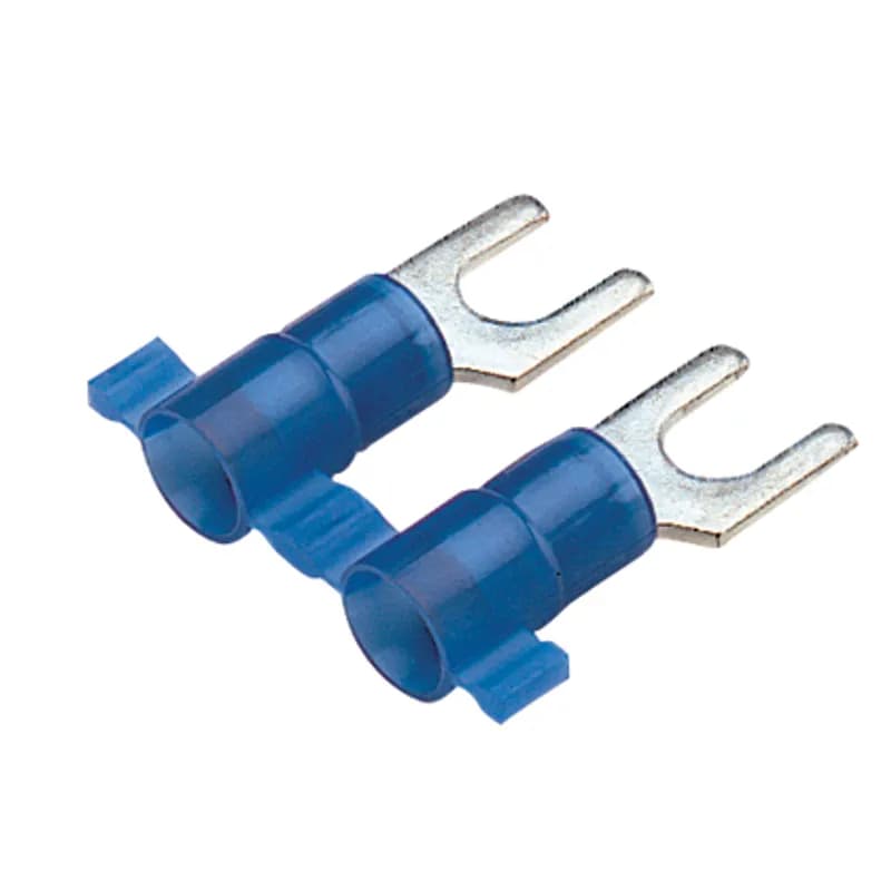 Fork Terminal, nylon insulated, metal insulation grip sleeve, 16 - 14 AWG wire range, #10 stud size.