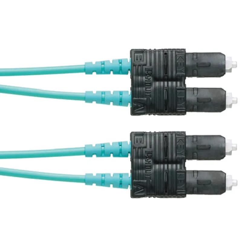 2 fiber OM3, SC duplex to SC duplex patch cord, 3mm jacket, plenum (OFNP) rated, Std IL 25 meters