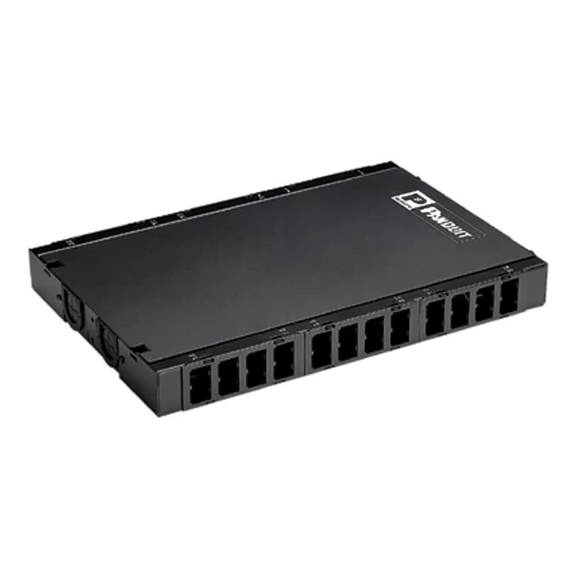 Raised floor consolidation point enclosure, accepts Mini-Com Modules, with removable grommet plate, 48 Copper ports.